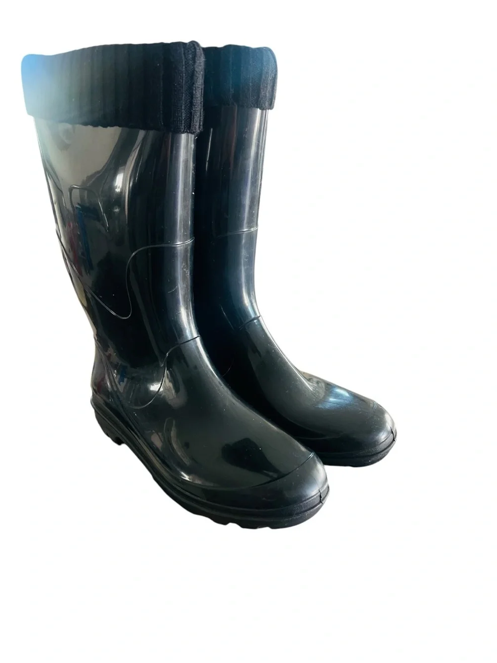 Kamik Kelly Waterproof Rain Boots Women’s Size 9 Black Mid-Calf Rubber Knit Cuff